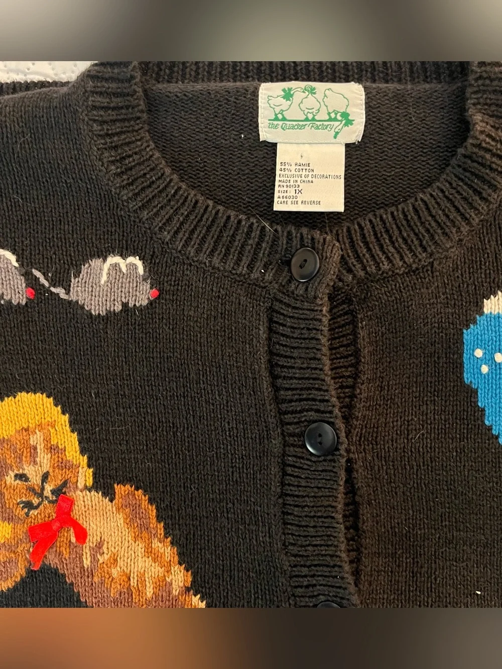 Vintage 90s Y2K Quacker Factory Women’s Black Cat Novelty Embroidered Cardigan